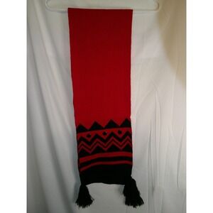 Rare Vintage Gitano Red Scarf Knit Winter‎ Warm Tassels Geometric Pattern